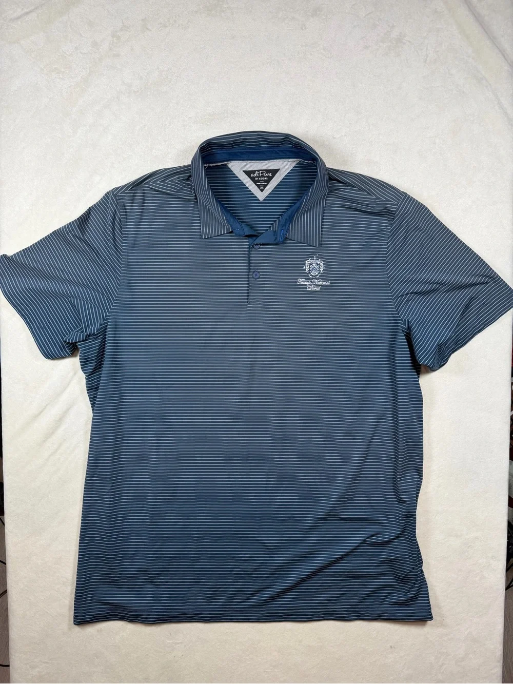 adidas 2XL AdiPure Trump National Doral Navy Blue Micro-Stripe Polo
